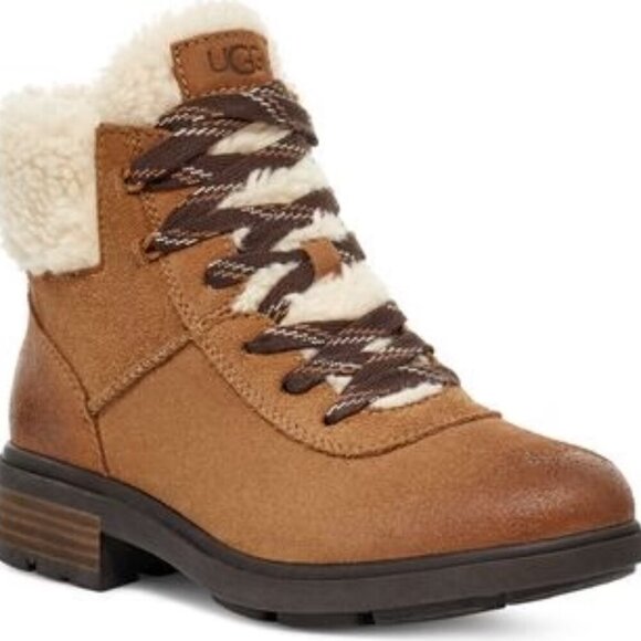 UGG Women's Harrison Cozy Lace- Waterproof Suede Ankle Winter Boots- Size 7 - Picture 1 of 11